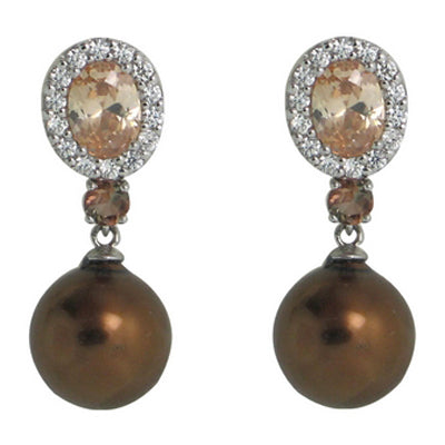 Pearl Drops - Brown Pearls with CZ Earrings