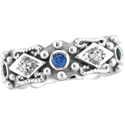 Byzantine Blue Sapphire and Diamond Ring