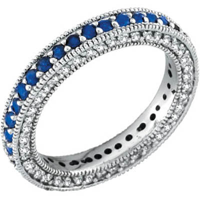 Three-Sided Blue Sapphire and Diamond Eternity Ring