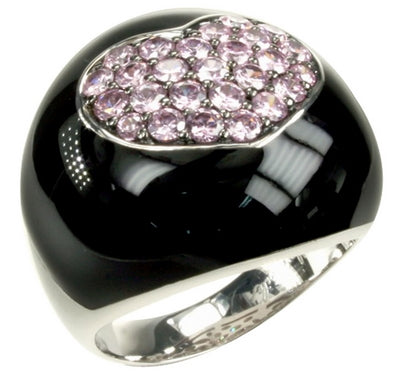 Kiss - Black Enamel with Pink Colored CZ Ring