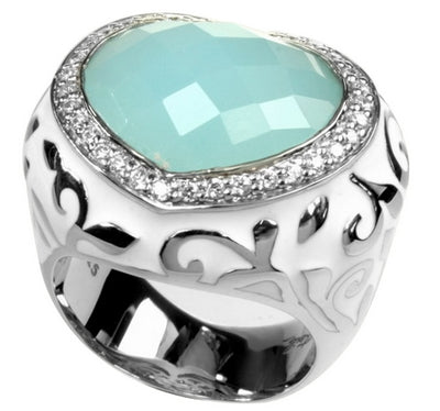 Royale - White Enamel with Pastel Blue Colored CZ Ring