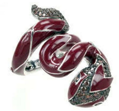 Serpentine - Red Enamel with CZ Ring