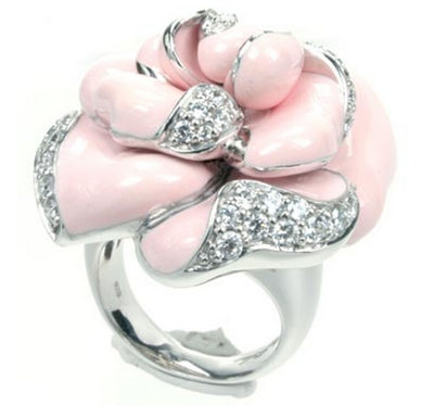 Rosette - Pink Enamel with CZ Ring
