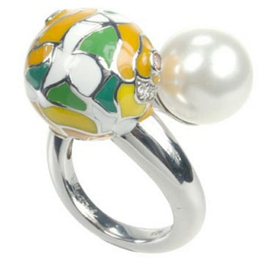 Botanique - Pearl with Yellow Enamel and CZ Ring