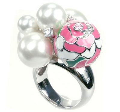 Bouquet Botanique - Pearl with Pink Enamel and CZ Ring