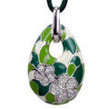Plumeria - Green Enamel with CZ Pendant