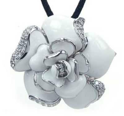 Rosette - White Enamel with CZ Pendant