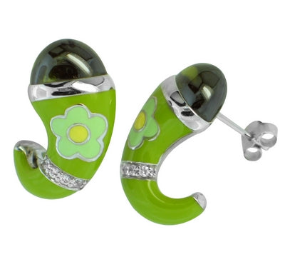 Fleur Twist - Green Enamel with CZ Earrings