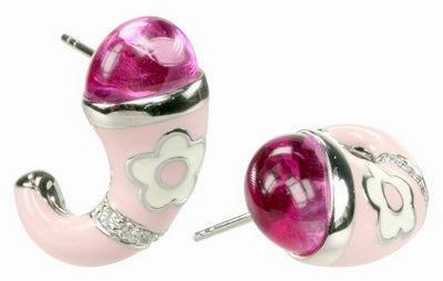 Fleur Pink - Pink Enamel with CZ Earrings