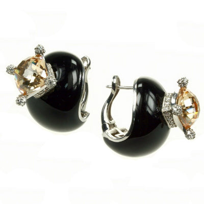Corona - Black Enamel with Champagne Colored CZ Earrings