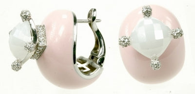 Corona - Pink Enamel with White Colored CZ Earrings