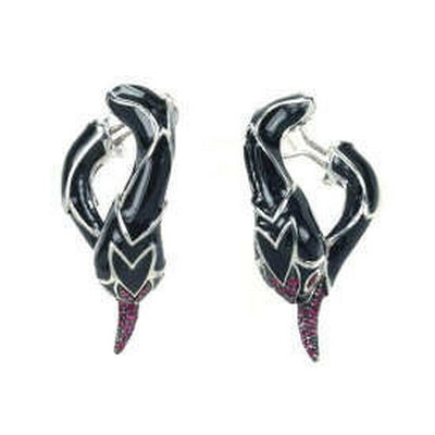 Serpentine - Black Enamel with Pink Colored CZ Earrings