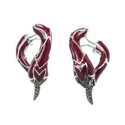 Serpentine - Red Enamel with Champagne Colored CZ Earrings