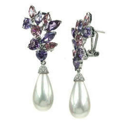 Olivia - Pearl and Purple Colored CZ Earrings