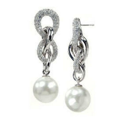 Infinity - White Pearl with CZ Earrings