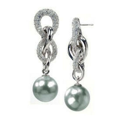 Infinity - Grey Pearl with CZ Earrings