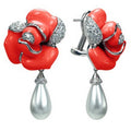 Rosette - Pearl and Red Enamel with CZ Earrings