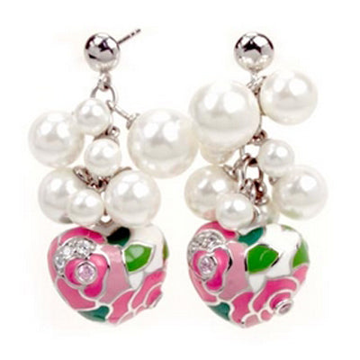 Hearts Botanique - Pearls and Pink Enamel with CZ Earrings