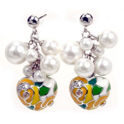 Hearts Botanique - Pearls and Yellow Enamel with CZ Earrings