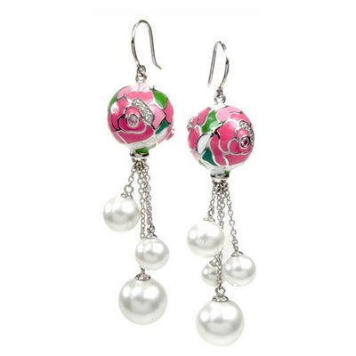 Botanique - Pearl and Pink Enamel with CZ Earrings
