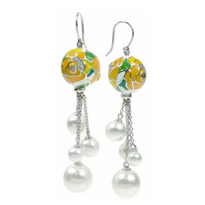 Botanique - Pearl and Yellow Enamel with CZ Earrings