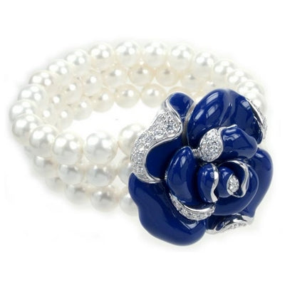 Rosette - Pearls and Blue Enamel with CZ Bracelet