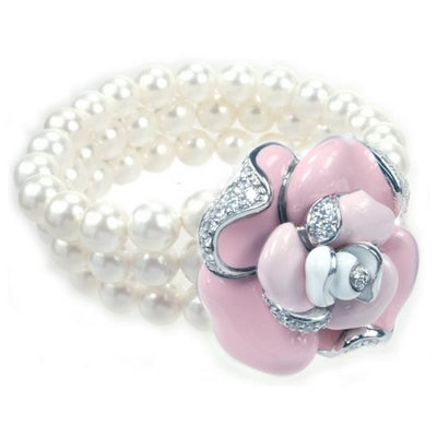 Rosette - Pearls and Pink Enamel with CZ Bracelet