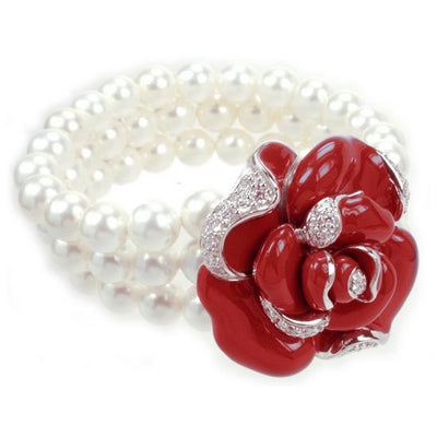 Rosette - Pearls and Red Enamel with CZ Bracelet