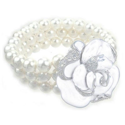 Rosette - Pearls and White Enamel with CZ Bracelet