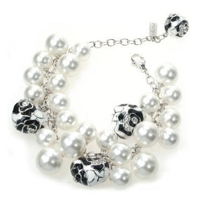 Hearts Botanique - Black Enamel with White Pearl Bracelet