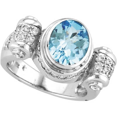 Antique Style Blue Topaz and Diamond Ring