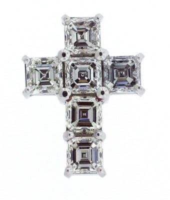 18KW Cross Pendant with Asscher cut Diamonds