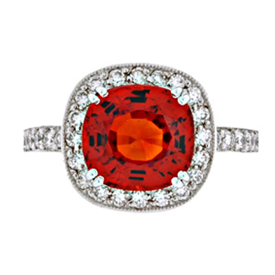 Orange Sapphire and Diamond Ring
