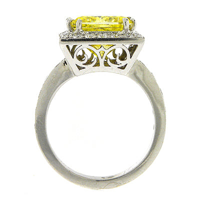 18Kt White Gold Treated Fancy Yellow Intense Diamond Ring