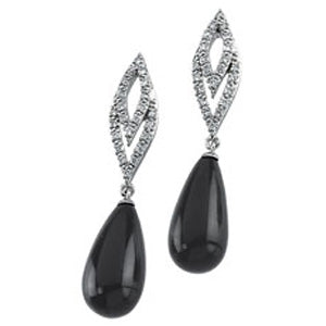 Onyx Briolette And Diamond Earrings