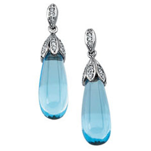 Swiss Blue Topaz Briolette And Diamond Earrings