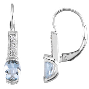 Genuine Aquamarine And Diamond Earrings