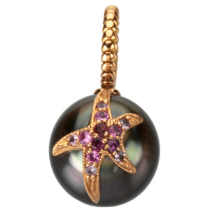 Tahitian Cultured Pearl with Pink Sapphire Starfish Pendant