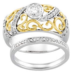 Two Tone Round Bridal Engagement Ring