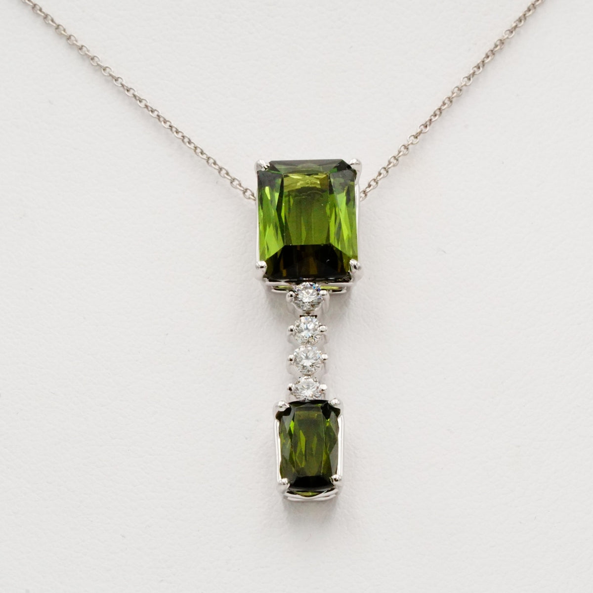 Green Tourmaline with Diamonds Pendant