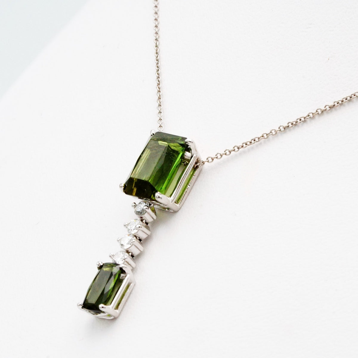 Green Tourmaline with Diamonds Pendant