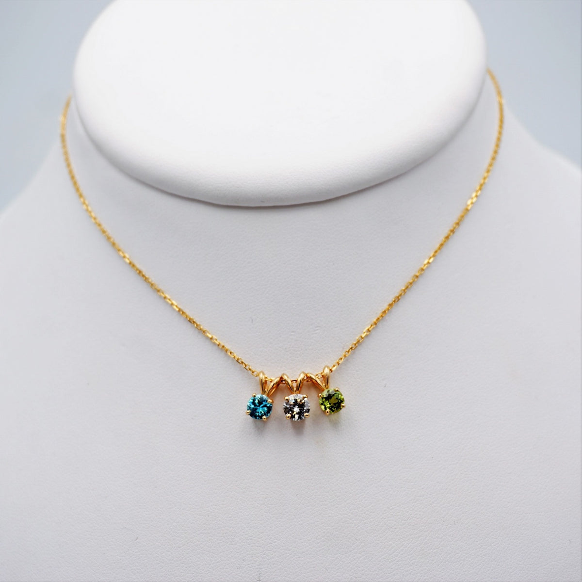 Trio Gemstones Pendants in a Necklace in 14 Karat Yellow Gold