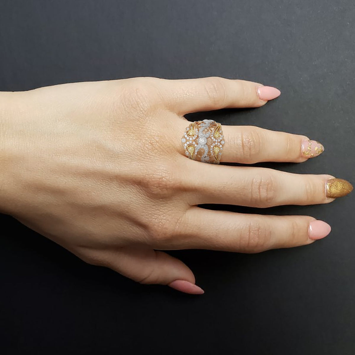 Filigree Diamond Two-Tone Gold Ring