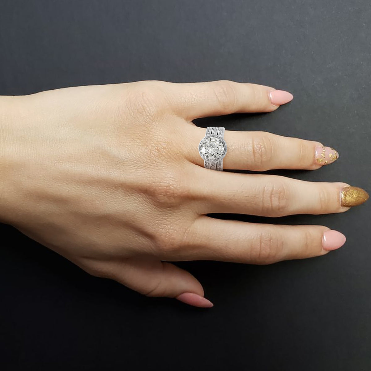 Multi-band Halo Diamond Ring