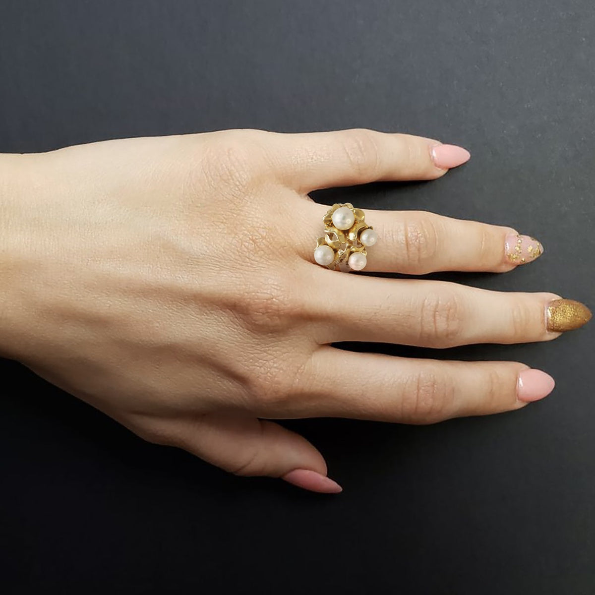 Yellow Gold Multi Pearl Ring