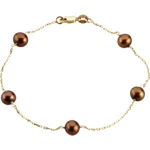 Freshwater Dyed Chocolate Cultured Pearl Station Bracelet